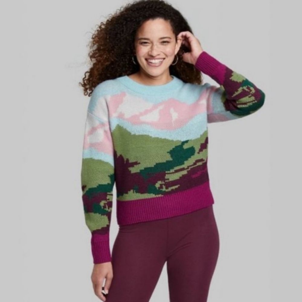 Wild Fable Blue Mountain Landscape Knit Sweater